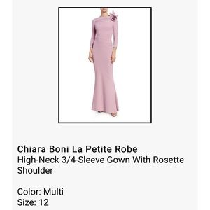 Chiara Boni La Petite Robe
High-Neck 3/4-Sleeve Gown With Rosette Shoulder